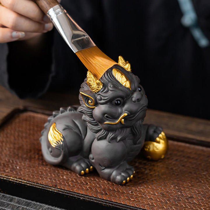 Buddha Stones PiXiu Lingot Boule Argile Violette Céramique Thé Animal Richesse Maison Figurine Décoration