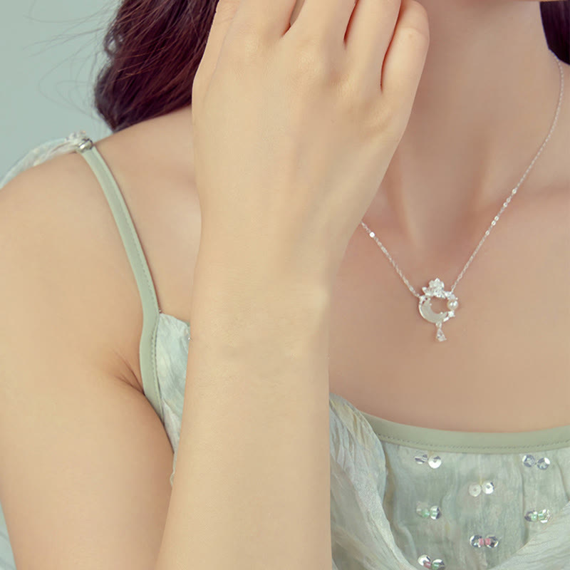 Collier avec pendentif en perles de zircone cubique en argent sterling 925 et jade Hetian de Buddha Stones - image 1