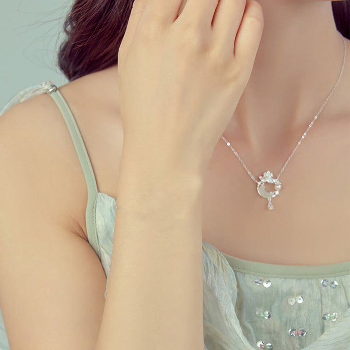 Collier avec pendentif en perles de zircone cubique en argent sterling 925 et jade Hetian de Buddha Stones - image 1