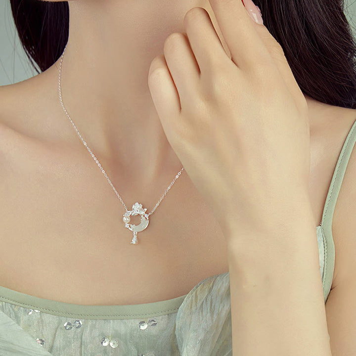 Collier avec pendentif en perles de zircone cubique en argent sterling 925 et jade Hetian de Buddha Stones