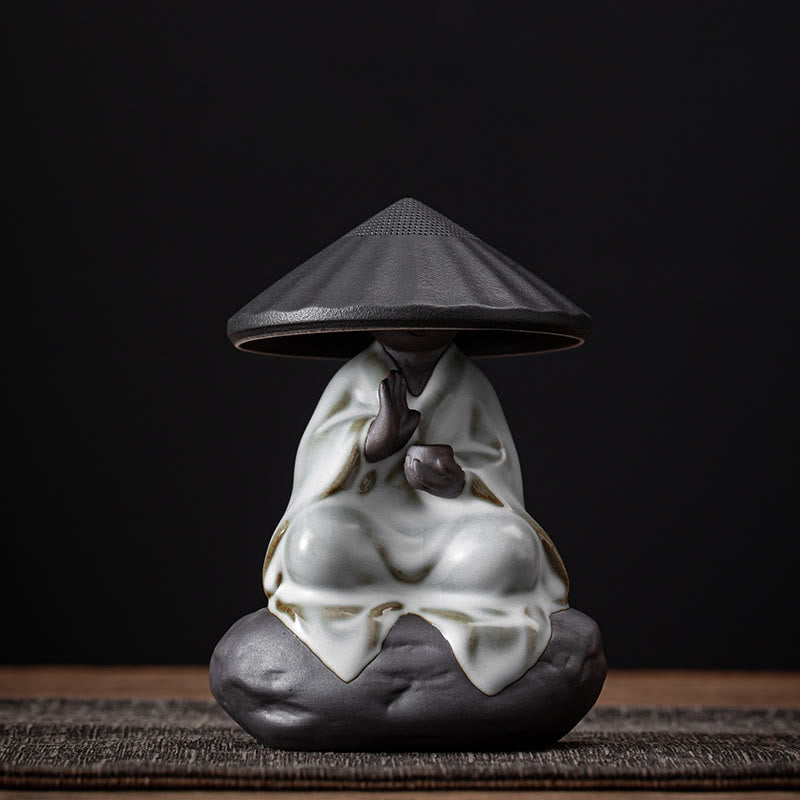 Buddha Stones Petit Chapeau de Moine Zen Passoire Accessoires de Thé en Céramique Figurine Décoration de la Maison