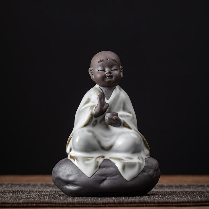 Buddha Stones Petit Chapeau de Moine Zen Passoire Accessoires de Thé en Céramique Figurine Décoration de la Maison - Moine 9*12,2 cm - image 4