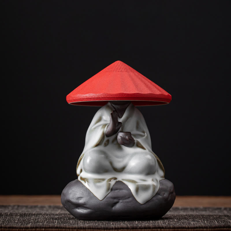 Buddha Stones Petit Chapeau de Moine Zen Passoire Accessoires de Thé en Céramique Figurine Décoration de la Maison - Passoire Monk Red Hat 9*12,2 cm - image 12