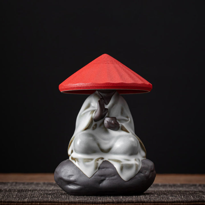 Buddha Stones Petit Chapeau de Moine Zen Passoire Accessoires de Thé en Céramique Figurine Décoration de la Maison - Passoire Monk Red Hat 9*12,2 cm - image 12