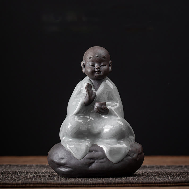 Buddha Stones Petit Chapeau de Moine Zen Passoire Accessoires de Thé en Céramique Figurine Décoration de la Maison - Moine à motif craquelé 9*12,2 cm - image 6