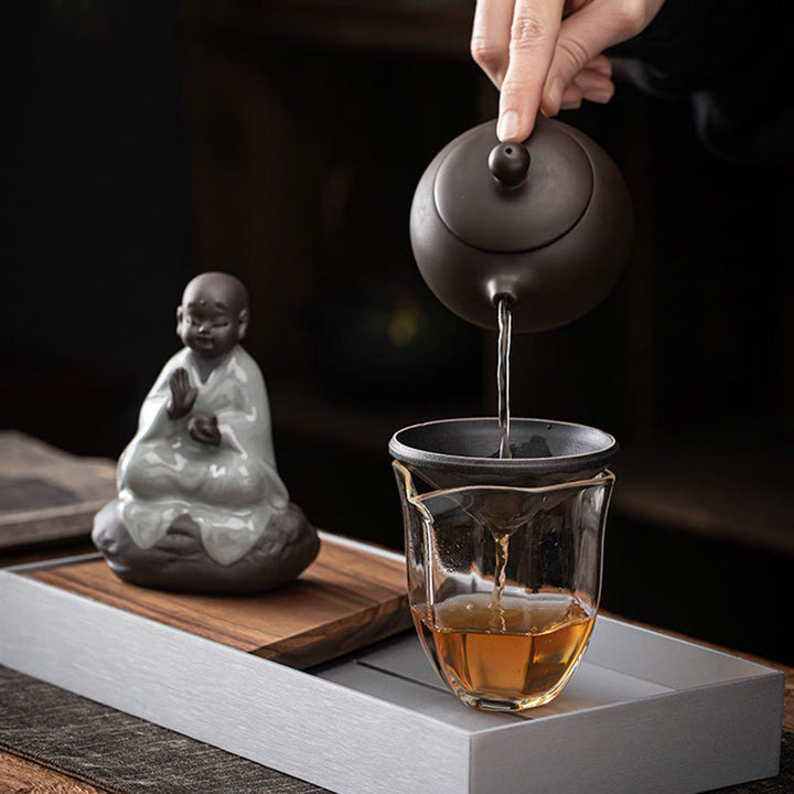 Buddha Stones Petit Chapeau de Moine Zen Passoire Accessoires de Thé en Céramique Figurine Décoration de la Maison