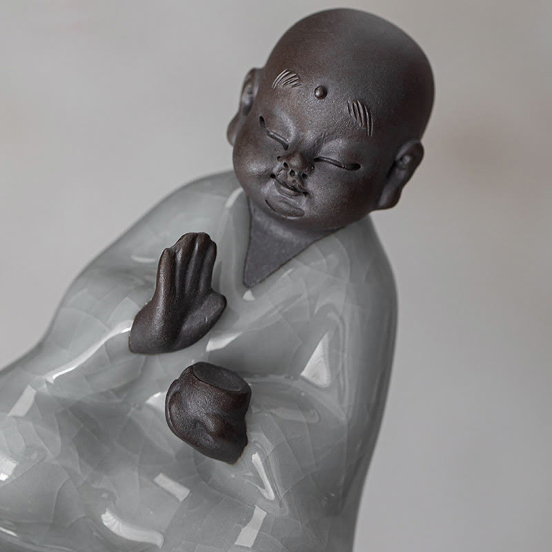 Buddha Stones Petit Chapeau de Moine Zen Passoire Accessoires de Thé en Céramique Figurine Décoration de la Maison