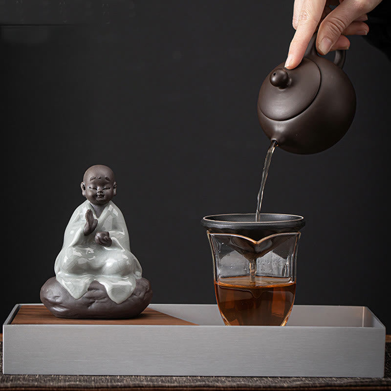 Buddha Stones Petit Chapeau de Moine Zen Passoire Accessoires de Thé en Céramique Figurine Décoration de la Maison