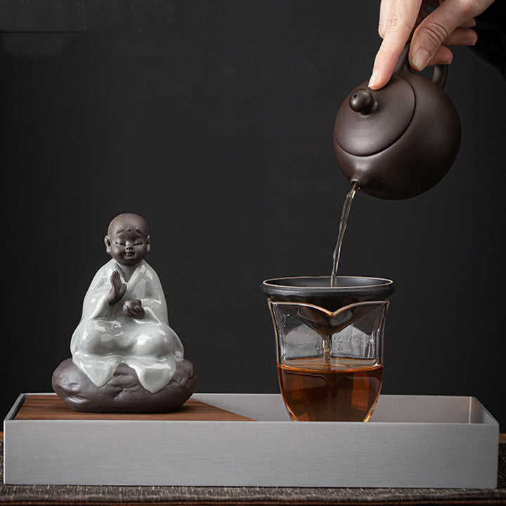 Buddha Stones Petit Chapeau de Moine Zen Passoire Accessoires de Thé en Céramique Figurine Décoration de la Maison