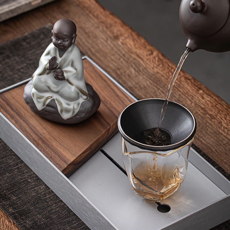 Buddha Stones Petit Chapeau de Moine Zen Passoire Accessoires de Thé en Céramique Figurine Décoration de la Maison