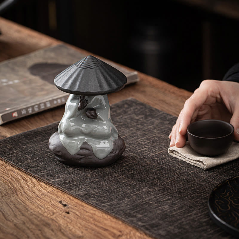 Buddha Stones Petit Chapeau de Moine Zen Passoire Accessoires de Thé en Céramique Figurine Décoration de la Maison