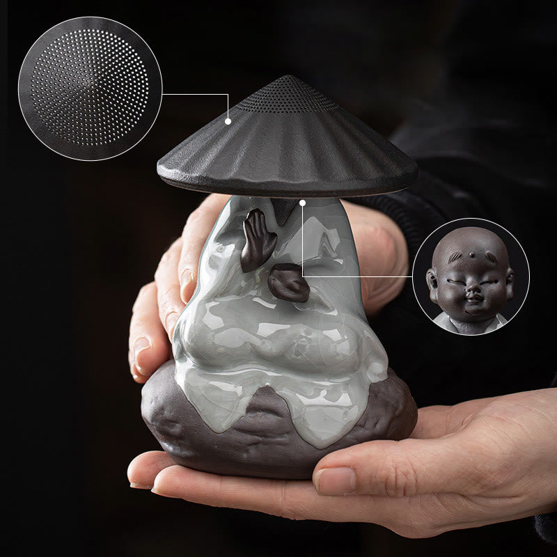 Buddha Stones Petit Chapeau de Moine Zen Passoire Accessoires de Thé en Céramique Figurine Décoration de la Maison - image 15