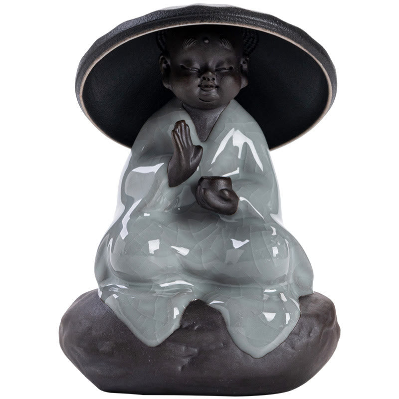 Buddha Stones Petit Chapeau de Moine Zen Passoire Accessoires de Thé en Céramique Figurine Décoration de la Maison