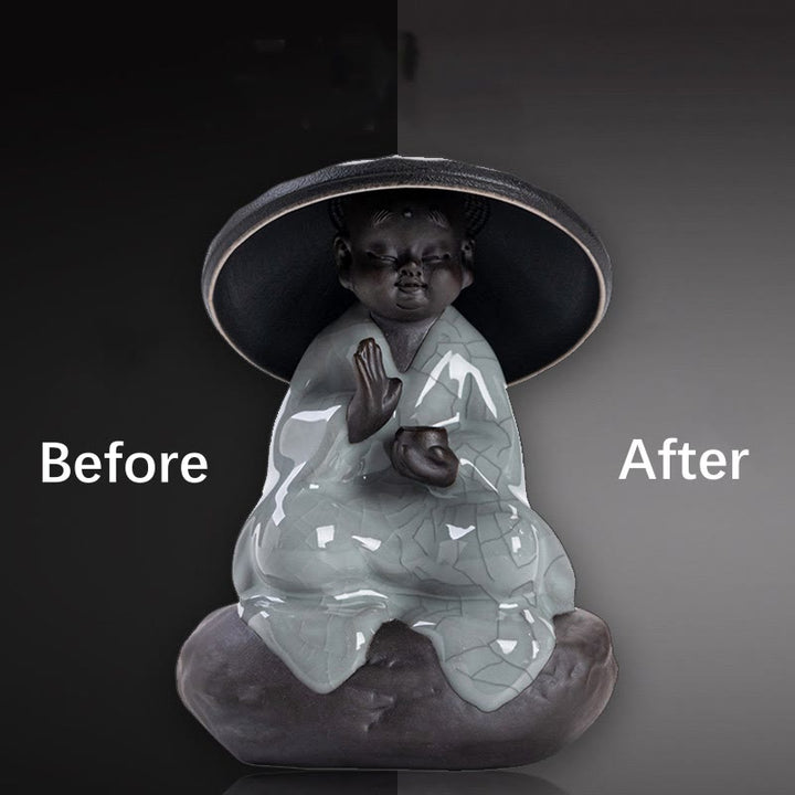 Buddha Stones Petit Chapeau de Moine Zen Passoire Accessoires de Thé en Céramique Figurine Décoration de la Maison