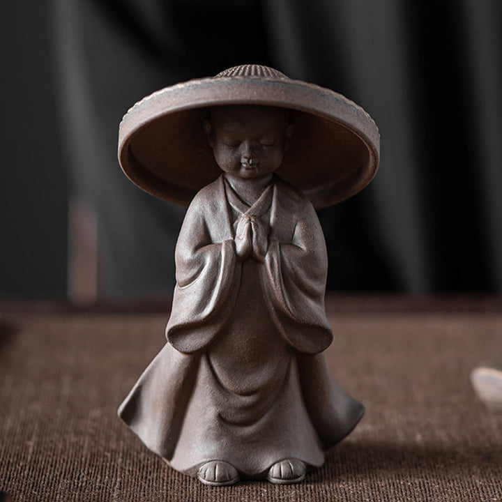 Buddha Stones Petit Chapeau De Moine Brun Passoire Céramique Accessoires À Thé Figurine Zen Maison Bureau Décoration - Passoire à chapeau de moine 8,7 x 6,2 x 14 cm - image 0