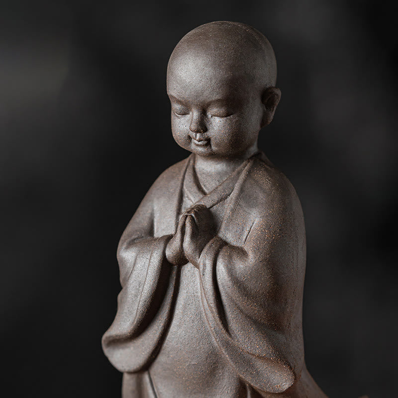 Buddha Stones Petit Chapeau De Moine Brun Passoire Céramique Accessoires À Thé Figurine Zen Maison Bureau Décoration - image 7