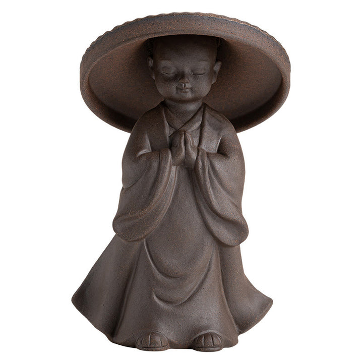 Buddha Stones Petit Chapeau De Moine Brun Passoire Céramique Accessoires À Thé Figurine Zen Maison Bureau Décoration - image 11
