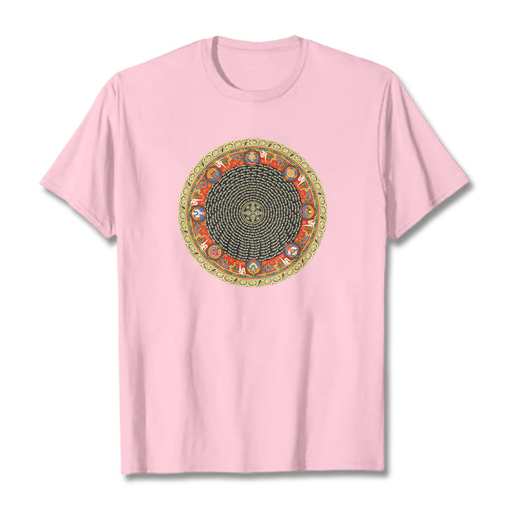 T-shirt en coton avec huit symboles de bon augure et Buddha Stones circulaires Om Mani Padme Hum - Rose clair - 2XL - image 19
