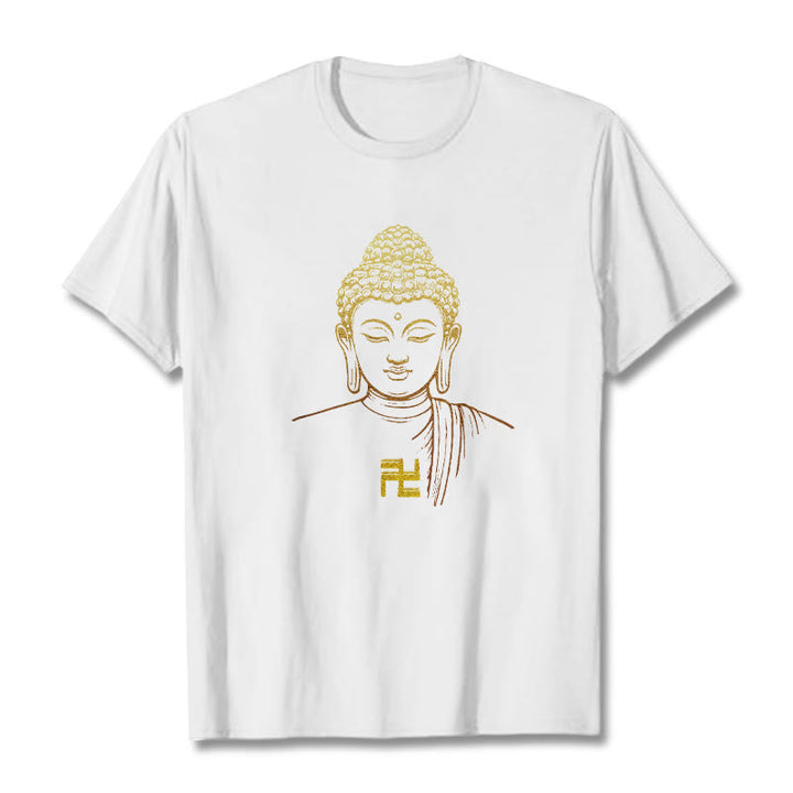 T-shirt en coton avec motif de croix gammée et Buddha Stones