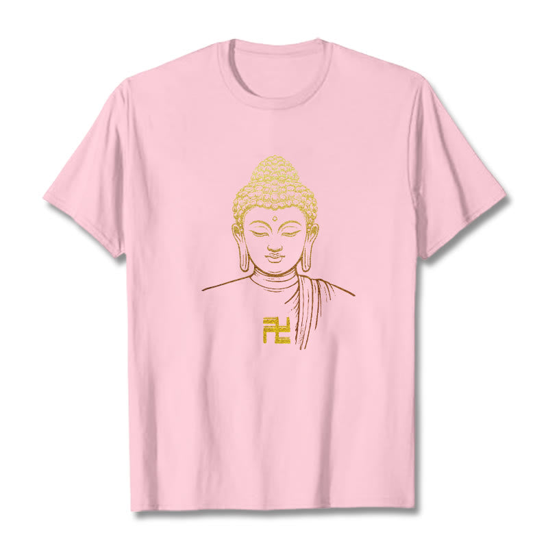 T-shirt en coton avec motif de croix gammée et Buddha Stones