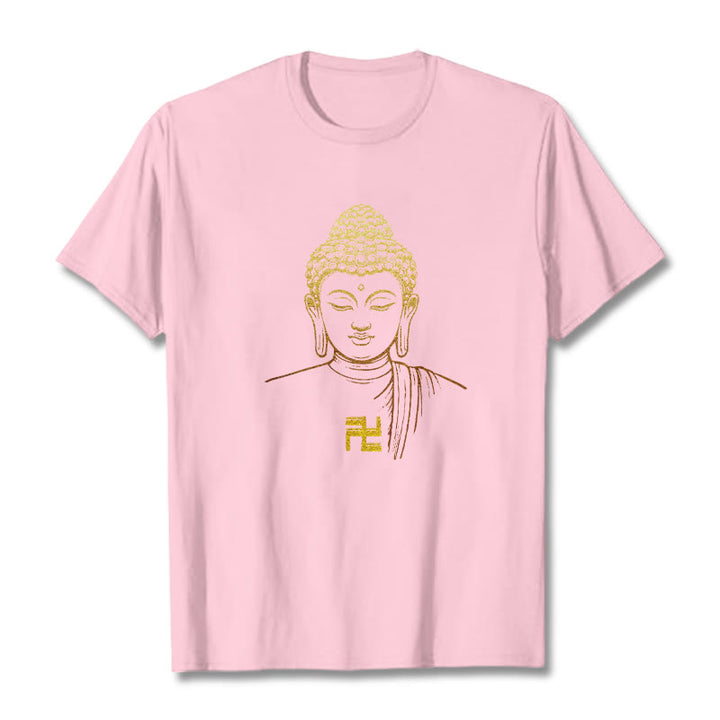 T-shirt en coton avec motif de croix gammée et Buddha Stones