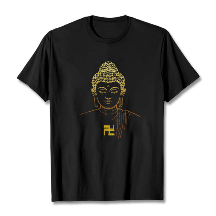 T-shirt en coton avec motif de croix gammée et Buddha Stones