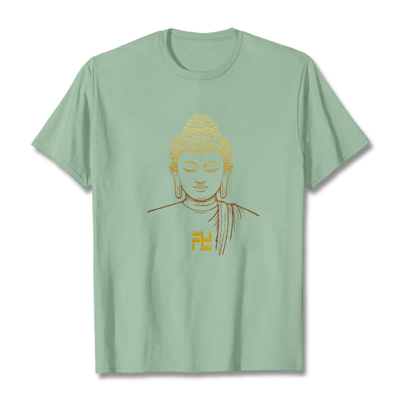 T-shirt en coton avec motif de croix gammée et Buddha Stones