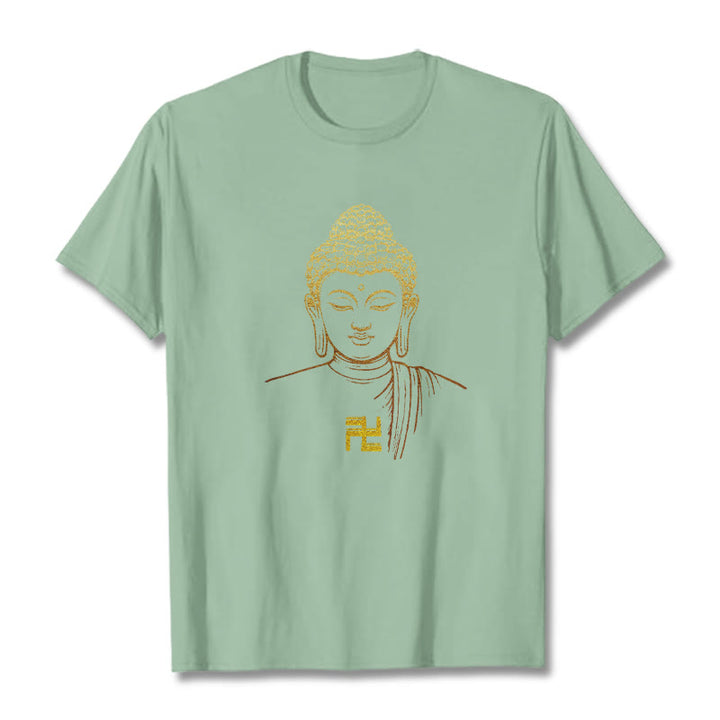T-shirt en coton avec motif de croix gammée et Buddha Stones