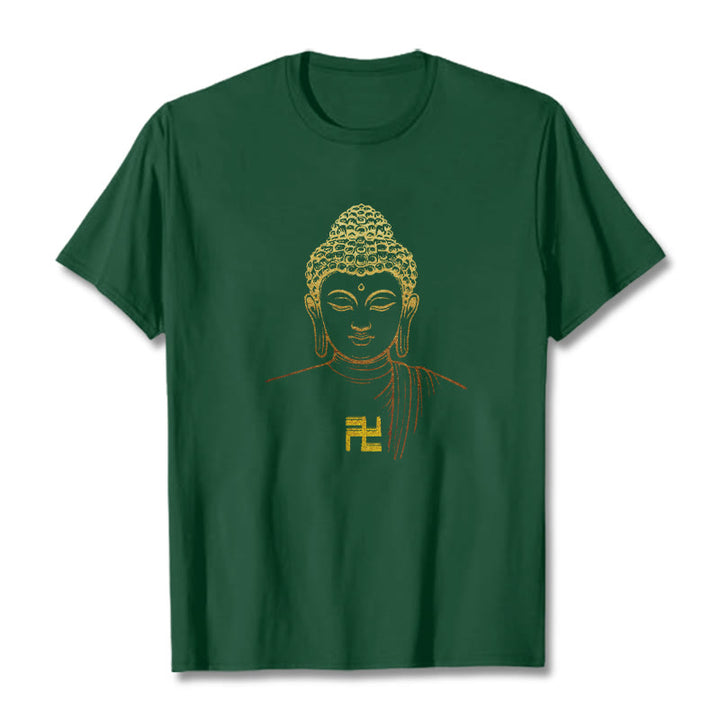T-shirt en coton avec motif de croix gammée et Buddha Stones - Forêt Verte - 2XL - image 9