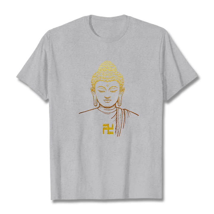 T-shirt en coton avec motif de croix gammée et Buddha Stones - Gris clair - 2XL - image 17