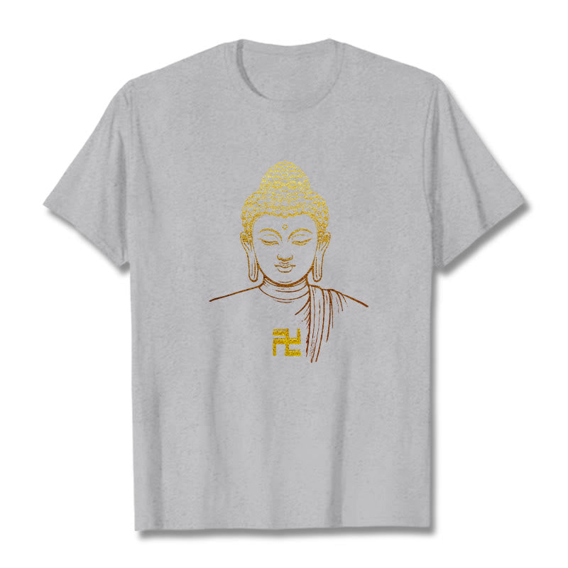 T-shirt en coton avec motif de croix gammée et Buddha Stones