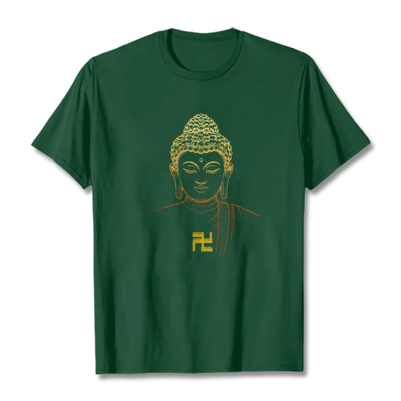 T-shirt en coton avec motif de croix gammée et Buddha Stones - Vert forêt - 2XL - image 8