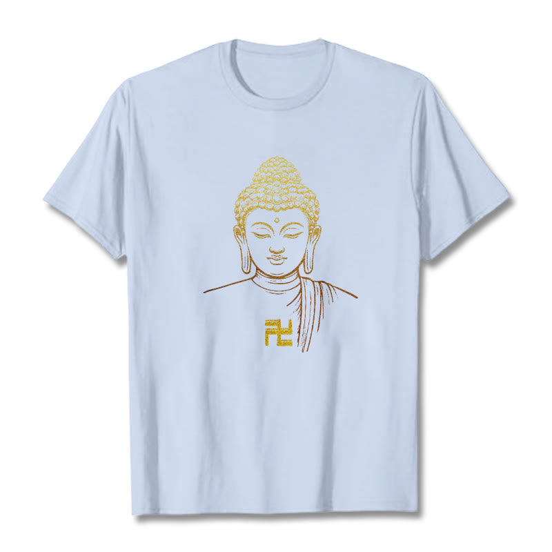 T-shirt en coton avec motif de croix gammée et Buddha Stones - Cyan clair - 2XL - image 16