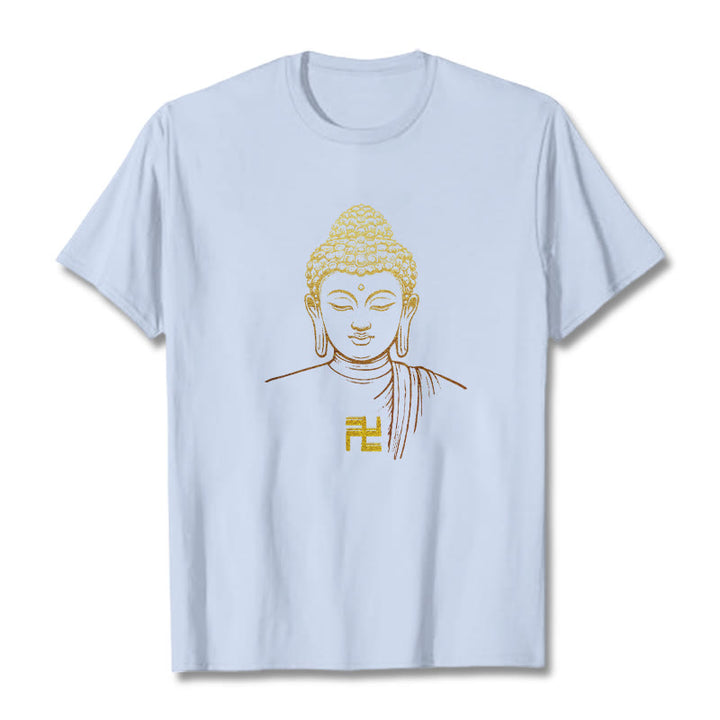 T-shirt en coton avec motif de croix gammée et Buddha Stones - Cyan clair - 2XL - image 16