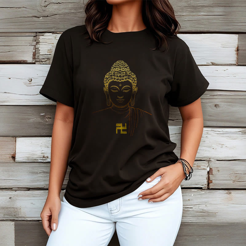 T-shirt en coton avec motif de croix gammée et Buddha Stones - image 7