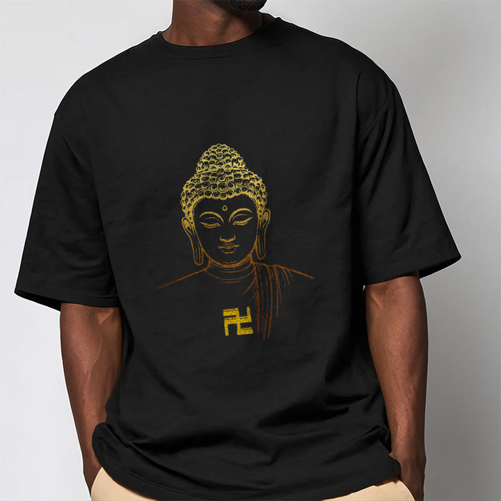 T-shirt en coton avec motif de croix gammée et Buddha Stones
