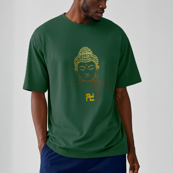 T-shirt en coton avec motif de croix gammée et Buddha Stones