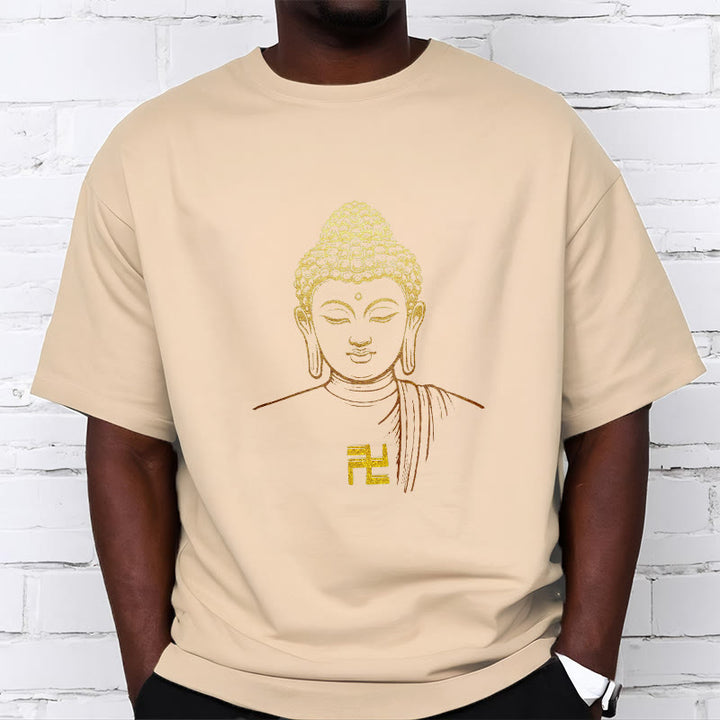 T-shirt en coton avec motif de croix gammée et Buddha Stones