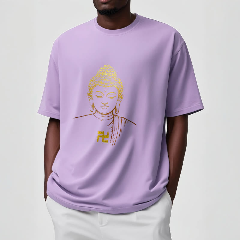 T-shirt en coton avec motif de croix gammée et Buddha Stones - image 15