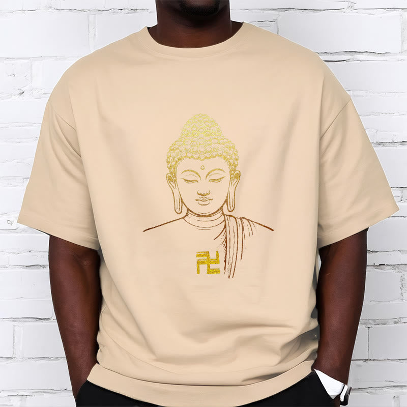 T-shirt en coton avec motif de croix gammée et Buddha Stones - image 11