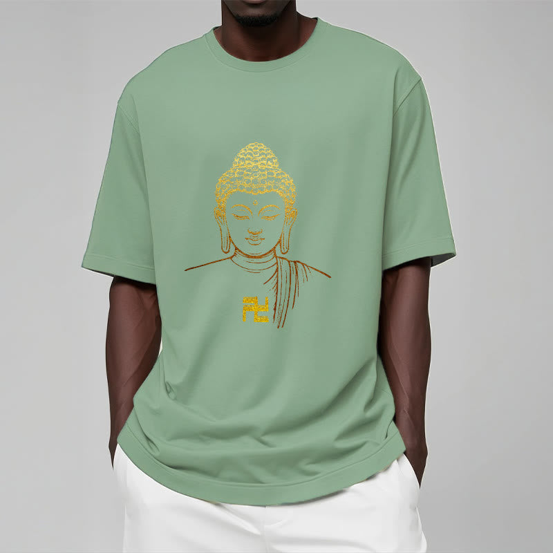 T-shirt en coton avec motif de croix gammée et Buddha Stones