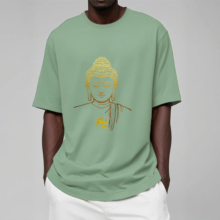 T-shirt en coton avec motif de croix gammée et Buddha Stones
