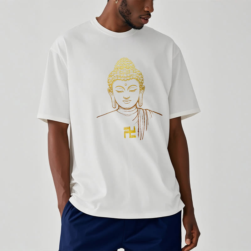 T-shirt en coton avec motif de croix gammée et Buddha Stones