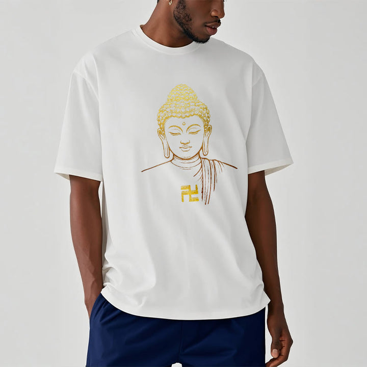 T-shirt en coton avec motif de croix gammée et Buddha Stones