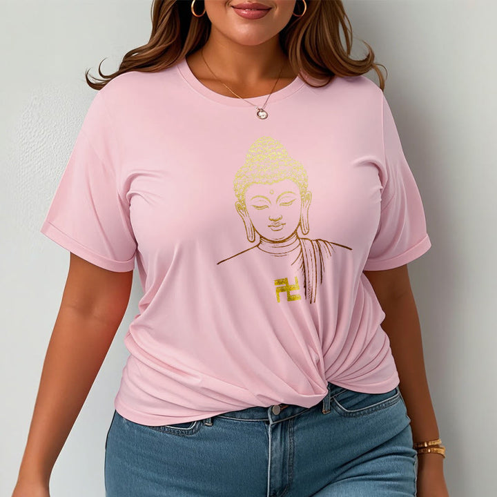 T-shirt en coton avec motif de croix gammée et Buddha Stones