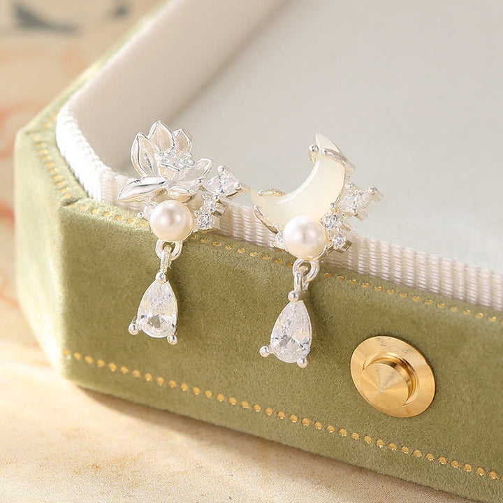 Boucles d'oreilles en argent sterling 925 Buddha Stones et jade Hetian, perles en oxyde de zirconium  - Jade Hetian Argent sterling 925 - image 0