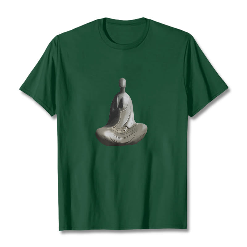 T-shirt en coton à motif Bouddha sans forme gris avec Buddha Stones - Vert forêt - 2XL - image 11