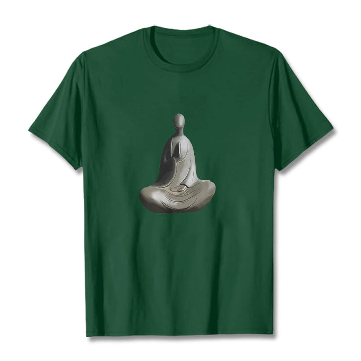 T-shirt en coton à motif Bouddha sans forme gris avec Buddha Stones - Vert forêt - 2XL - image 11