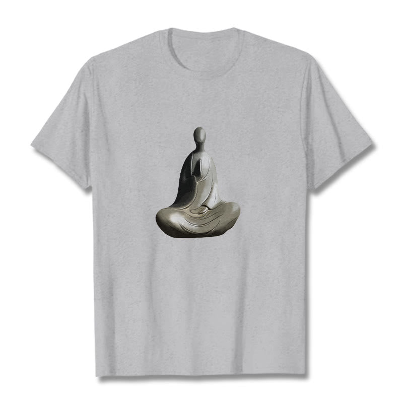 T-shirt en coton à motif Bouddha sans forme gris avec Buddha Stones - Gris clair - 2XL - image 0