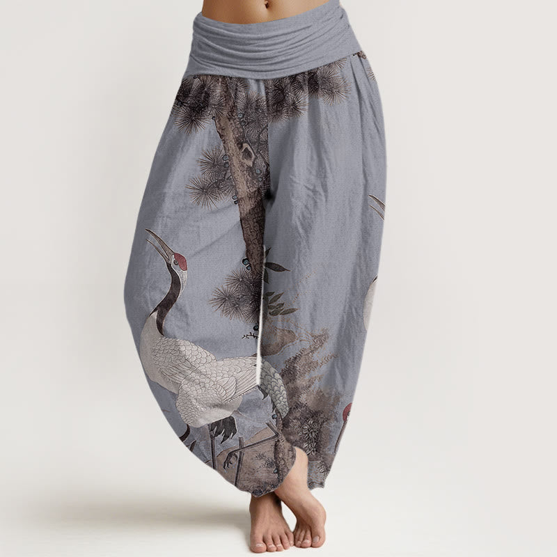 Pantalon Buddha Stones décontracté à taille élastique pour femme avec motif grue à couronne rouge et pin - Bleu acier clair - US22，UK/AU26，EU54 (6XL) - image 8